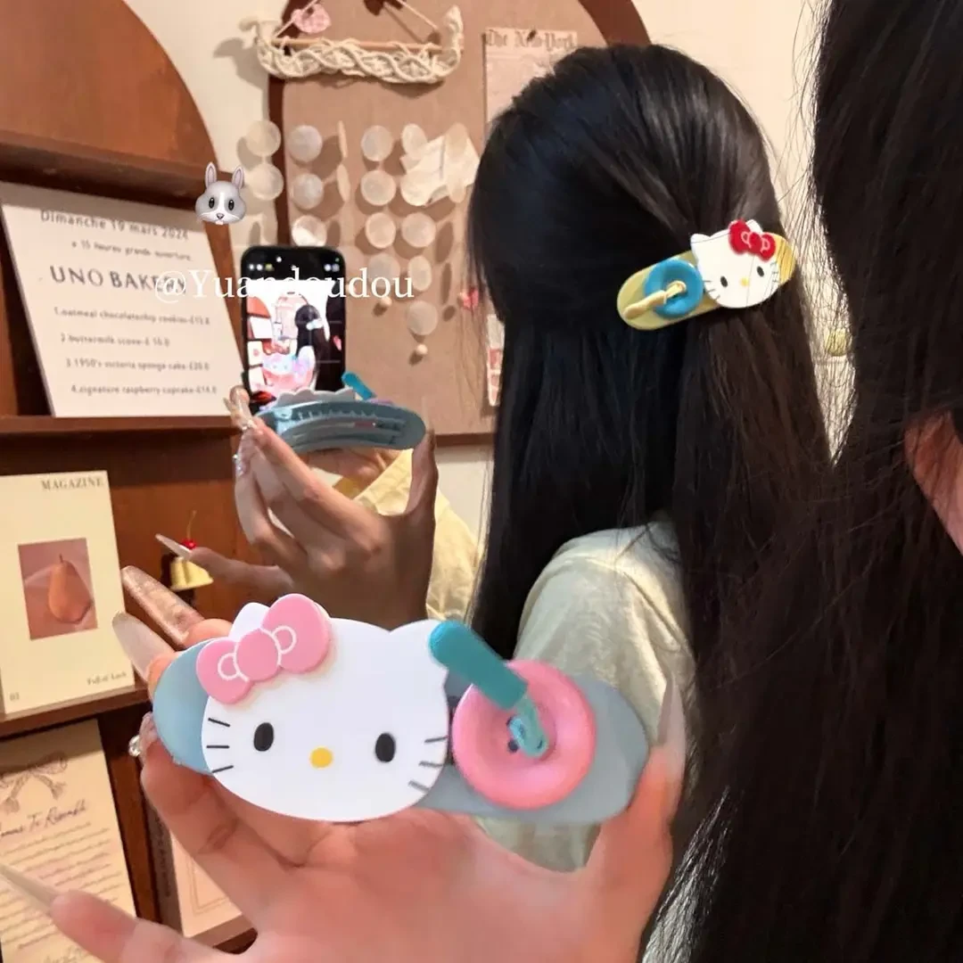 少女星球!撞色KT猫咪纽扣发夹大号鸭嘴夹半扎盘发夹子发抓发饰品