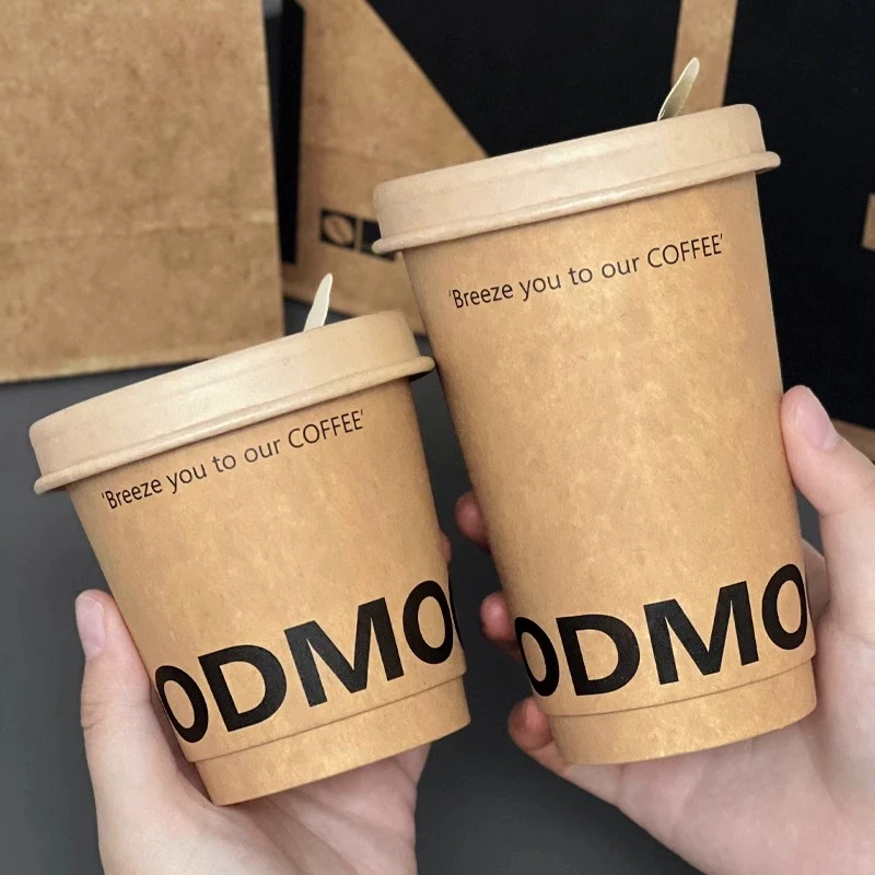 咖啡杯子一次性咖啡杯奶茶热饮外带专用纸杯打包杯家用商用带盖