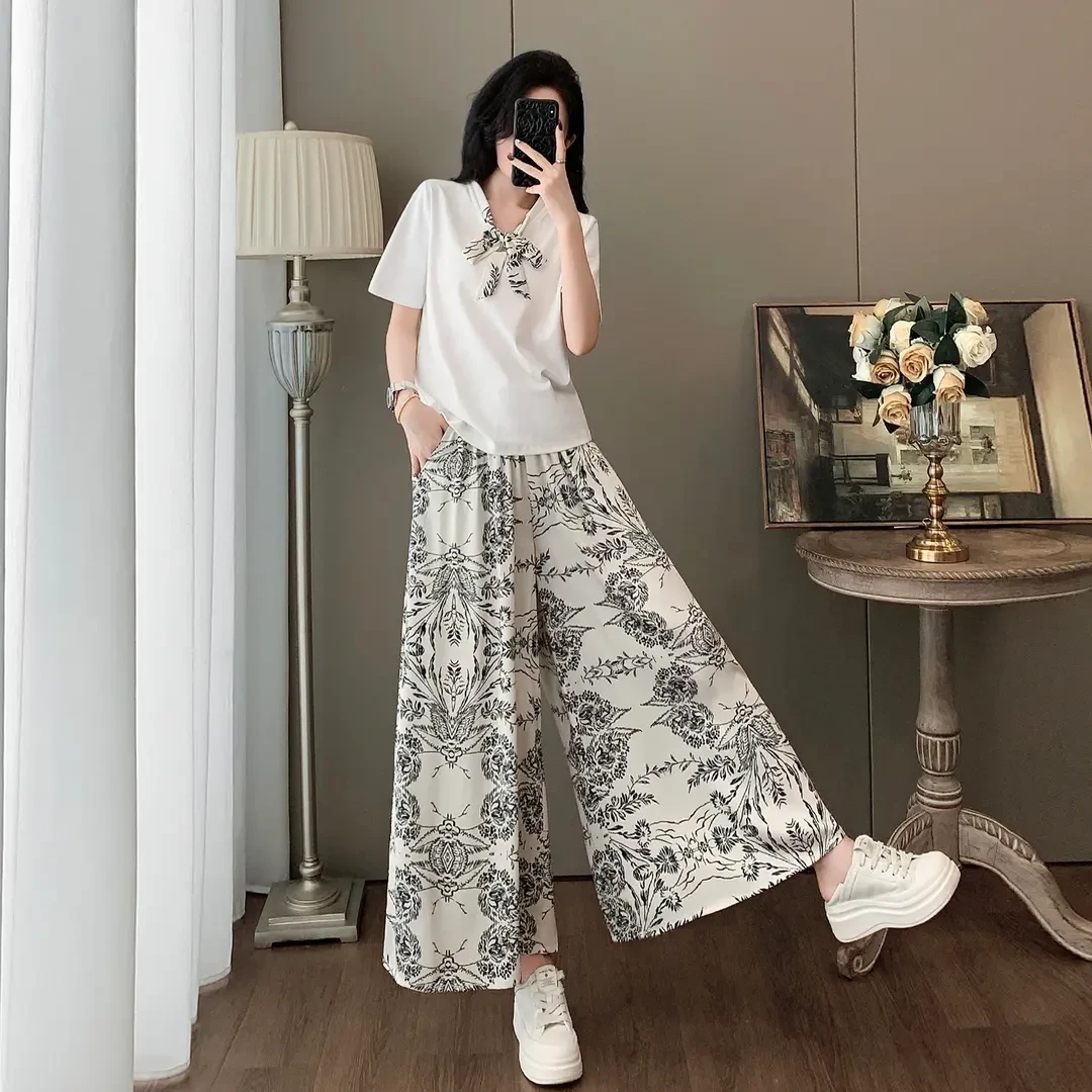 短袖时尚套装女夏季新款爆款洋气减龄显瘦气质休闲阔腿裤裙两件套