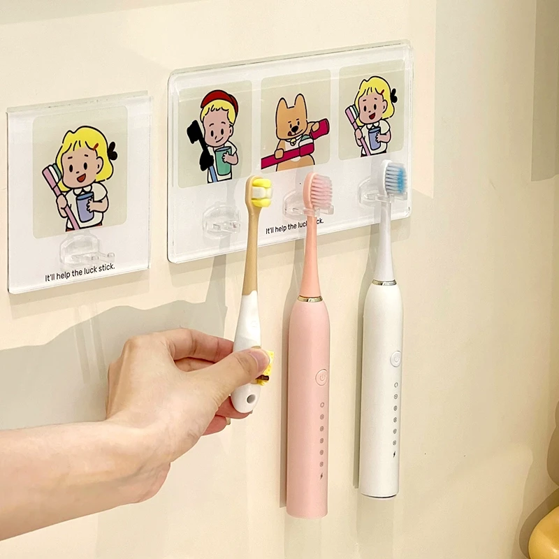 可爱牙刷置物架亚克力免打孔浴室电动牙刷眼镜挂架洗簌台面收纳架