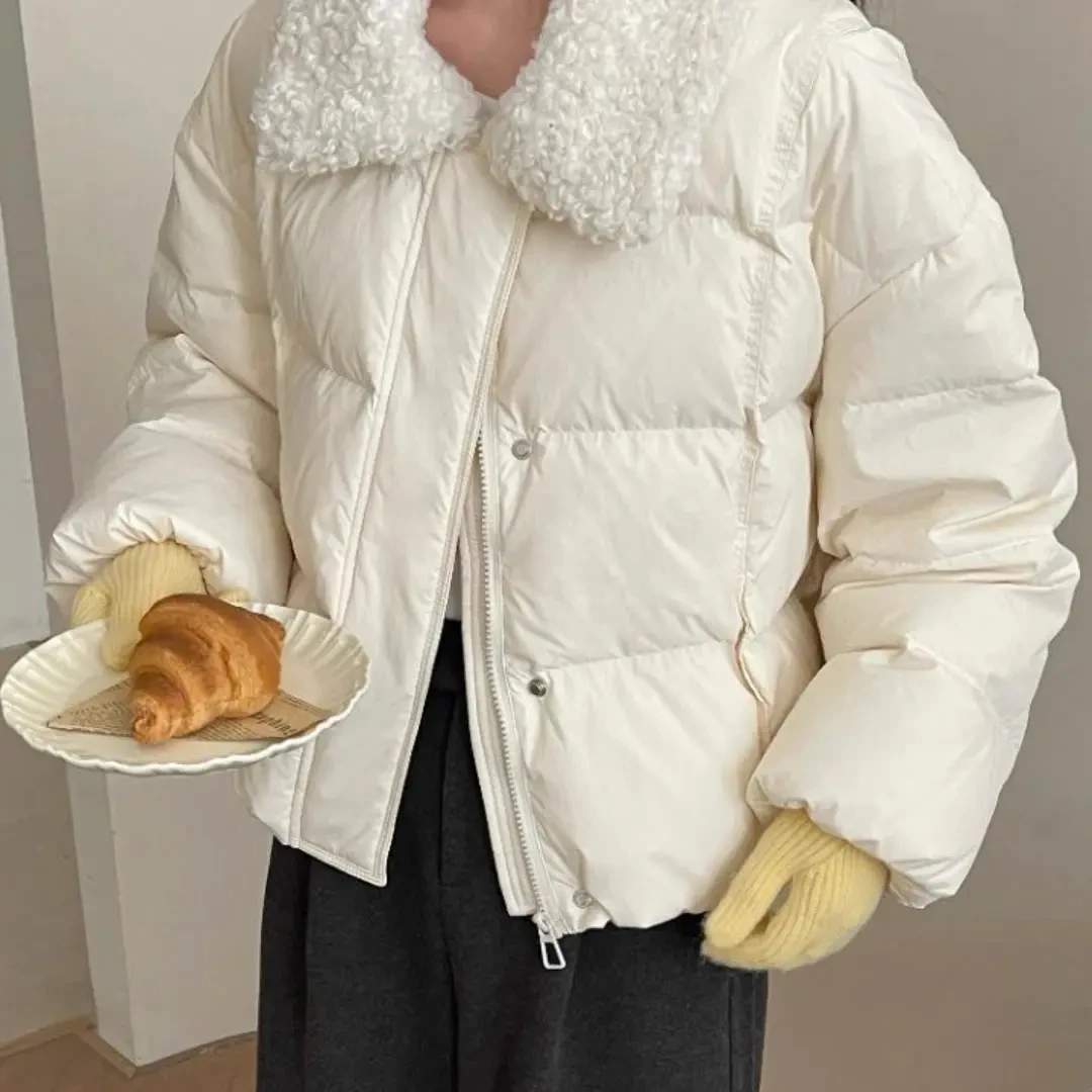 冬季新款小个子短款显瘦拼接翻领甜美学院风棉服女