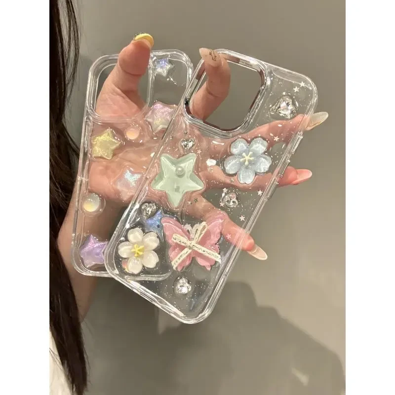 春日ins闪粉液态细闪星星花朵适用iphone16promax苹果15手机壳14