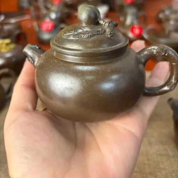 钦州坭兴陶精工精品纯手工制作全品壶窑宝级寿桃仿古柴烧150毫升