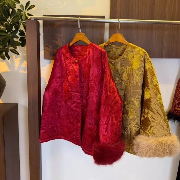 (锦·棠)新中式大码宽松加棉加厚国风刺绣棉服外套女冬季长袖