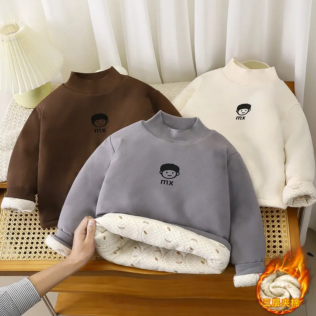【580克三层夹棉温变保暖】儿童冬季加厚棉袄半高领打底男童女童