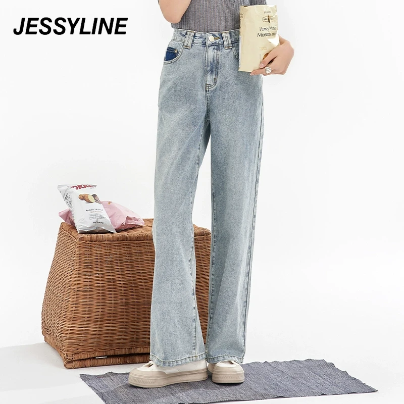 jessyline夏季新款 杰茜莱蓝色直筒牛仔长裤女 421110290