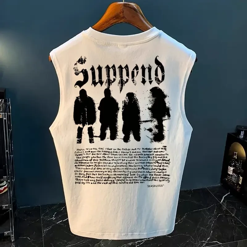 美式复古坎肩背心男夏季潮流宽松无袖上衣男士运动健身外穿个性