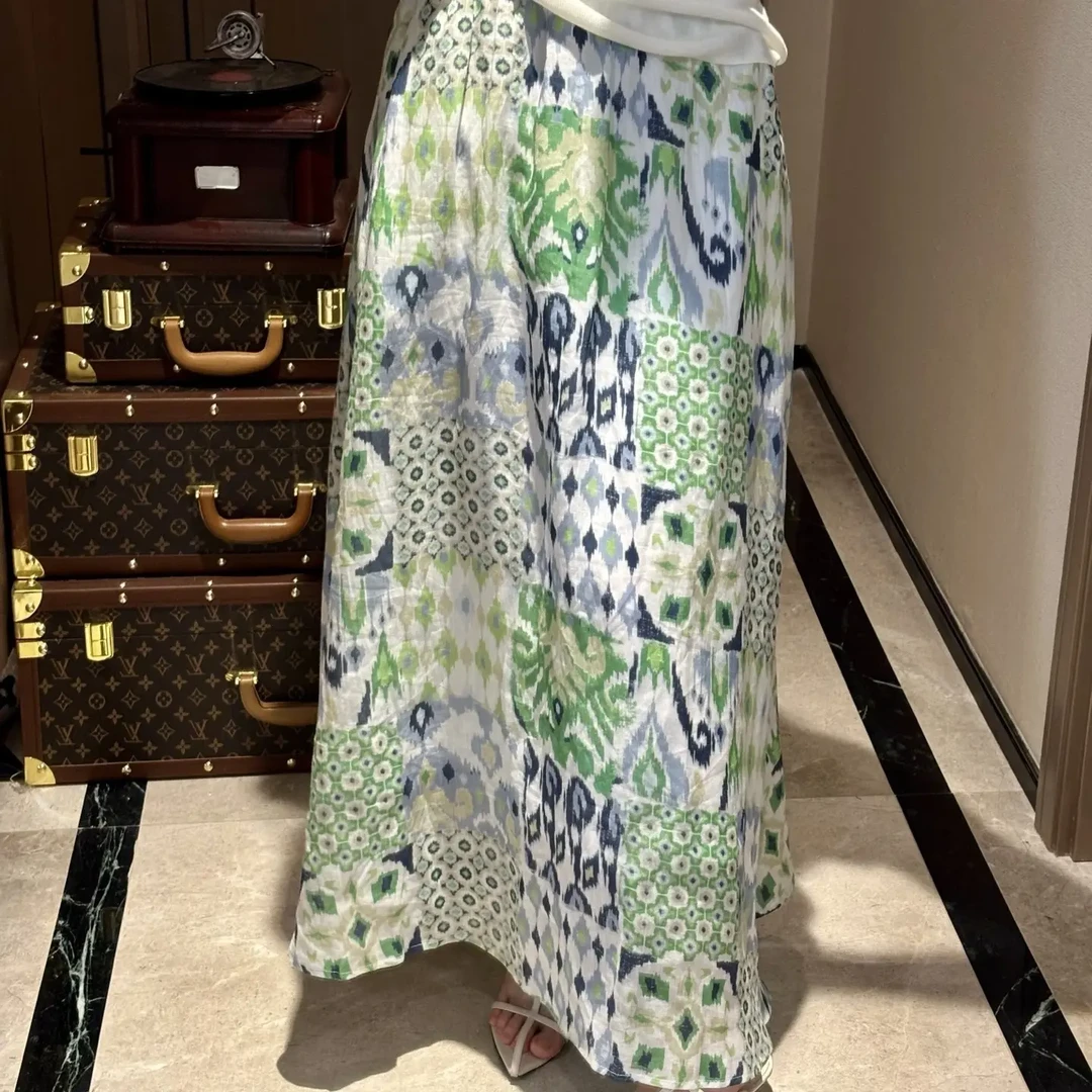 FreeHer夏季新款高腰显瘦苎麻a字裙度假海边沙滩民族风半裙