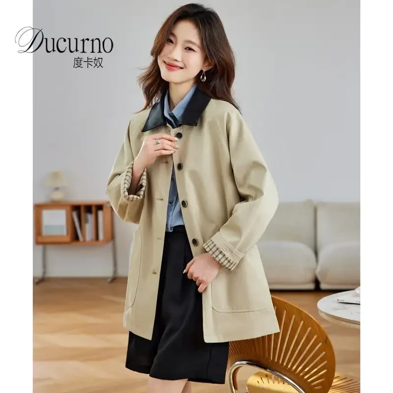 小个子风衣外套女新款秋季外套中长款大衣外套撞色高级感工装上衣