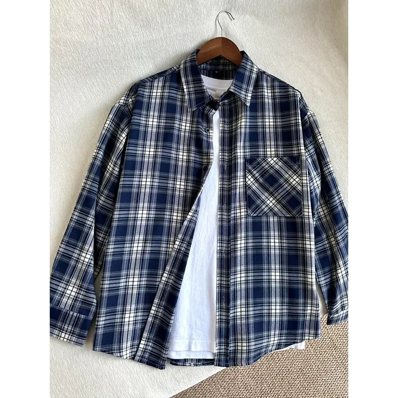 藏青色叠穿内搭衬衫男女款潮牌痞帅高级感cleanfit情侣装衬衣外套