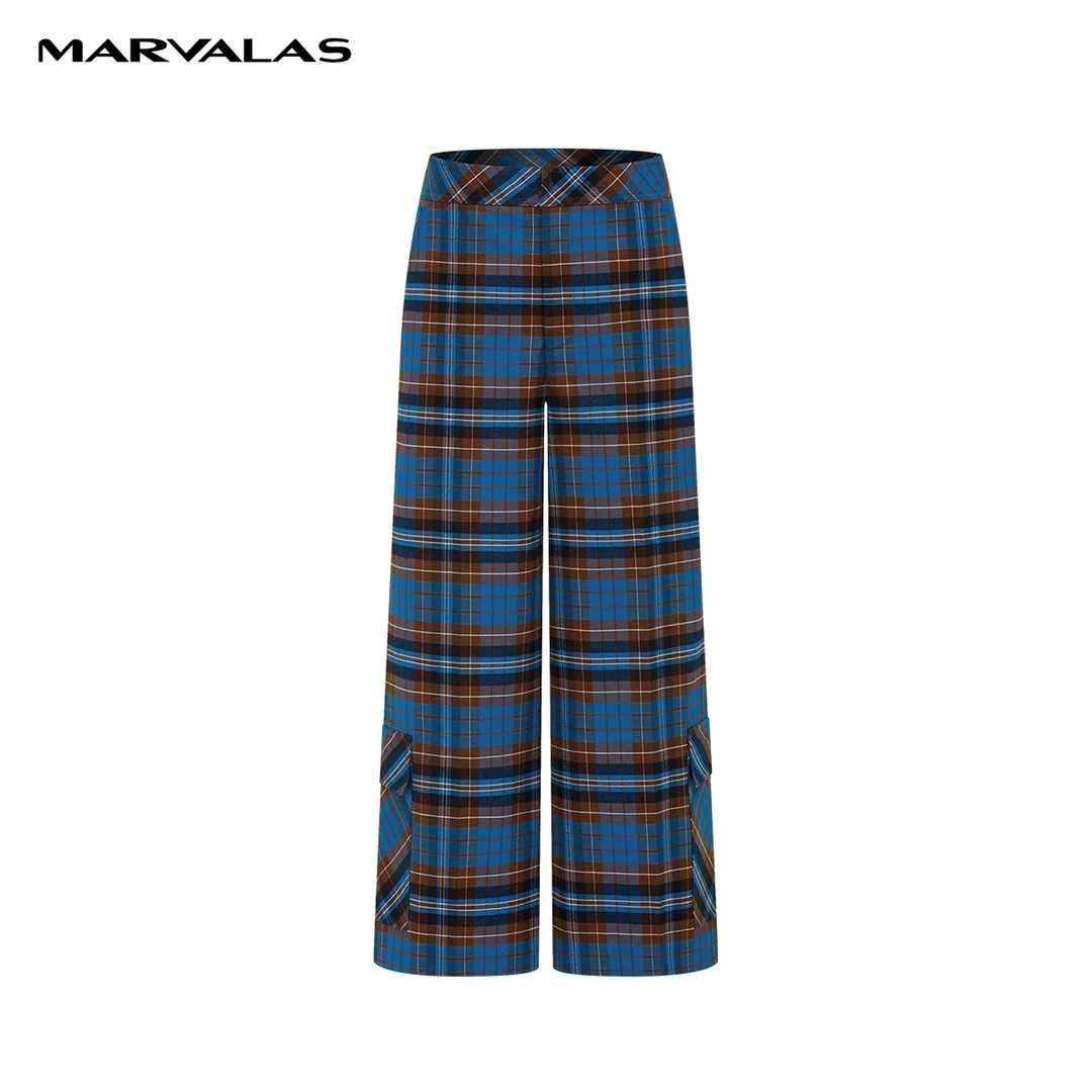 【商场同款】曼德诗复古直筒裤春秋冬季新款棉质撞色针织休闲长裤