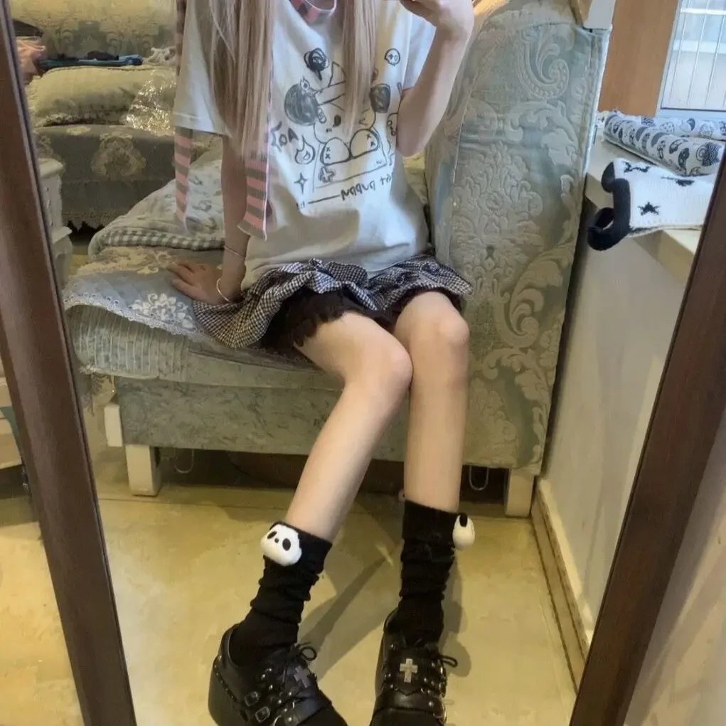 卡通熊猫小腿堆堆袜夏天百搭日系可爱JK甜美软萌薄款吸汗透气F
