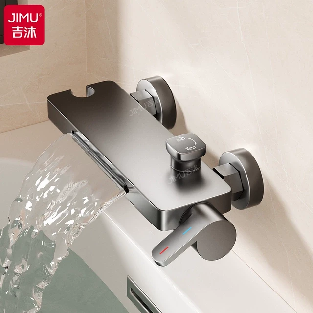 瀑布浴缸专用水龙头墙出大流量淋浴花洒全铜冷热花洒家用缸边龙头