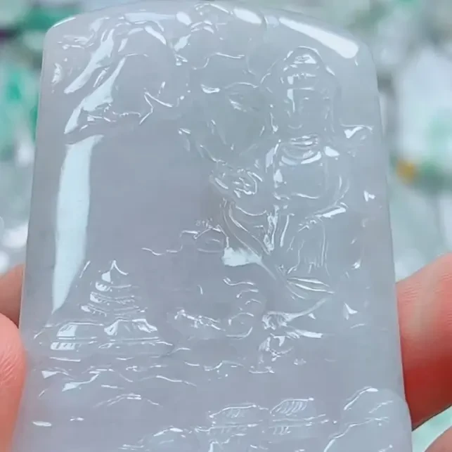 A货翡翠冰润大料观音吊坠