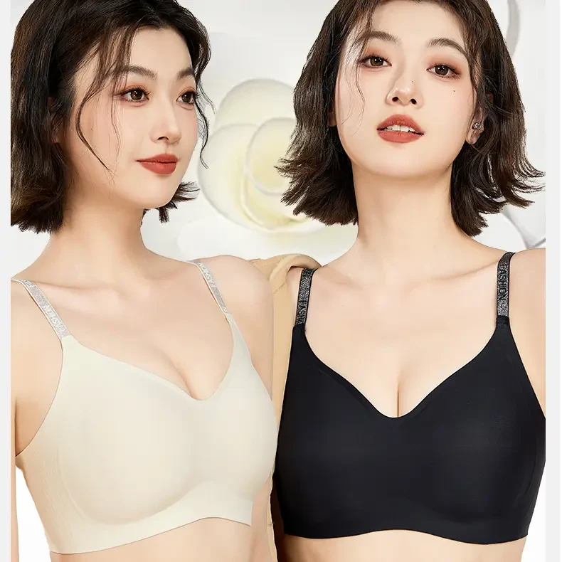 聚拉提山茶花香氛内衣无痕融肤隐形粉钻肩带内衣收副乳文胸罩