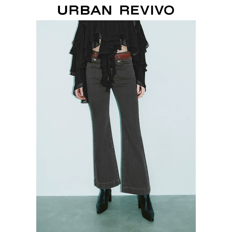 UR2025春季新款女装欧若风时髦休闲高腰喇叭牛仔长裤UWM850006