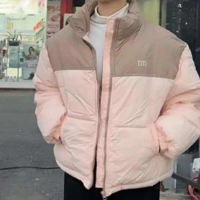 冬季女短款韩版小个子加厚宽松拼色立领外套