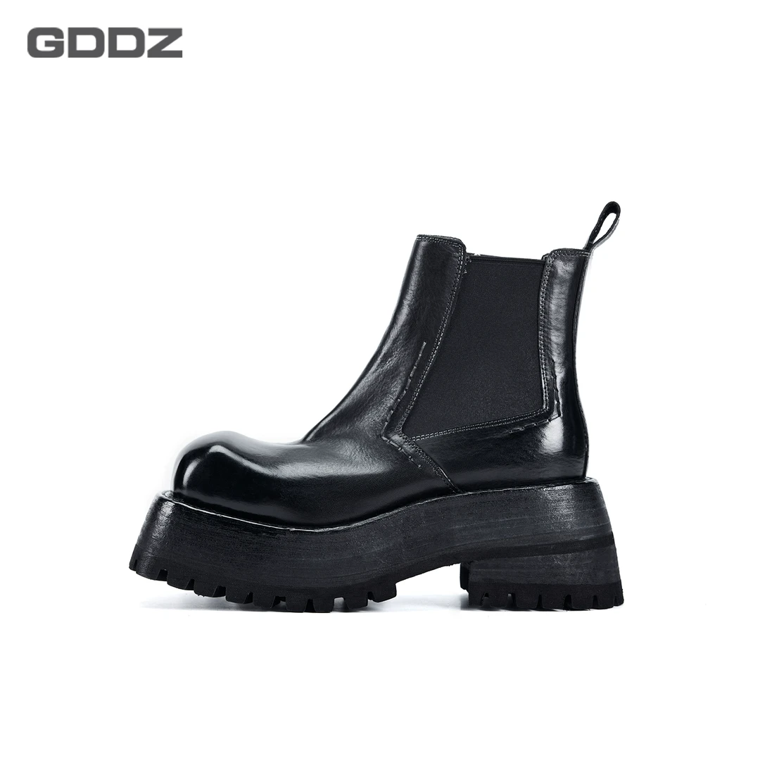 厚底增高烟筒短靴女秋冬英伦风切尔西靴复古擦色马皮靴子G2S09161