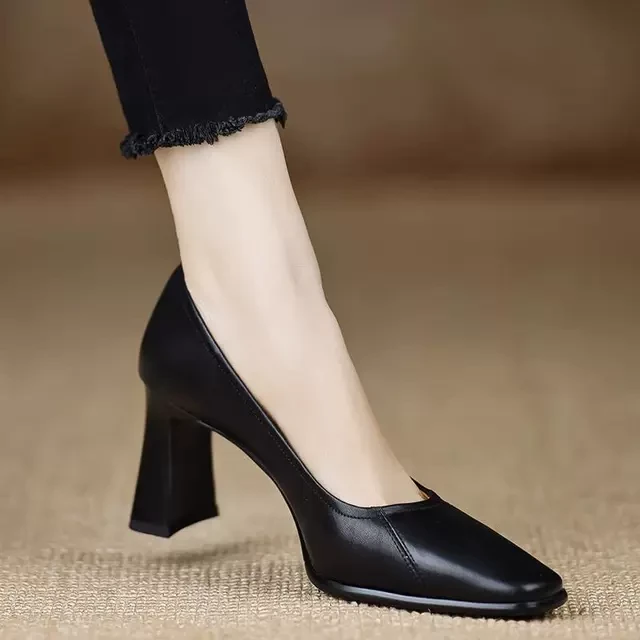 7.5cm2025春秋季新款气质软真皮单鞋女简约小个子百搭法式高跟鞋