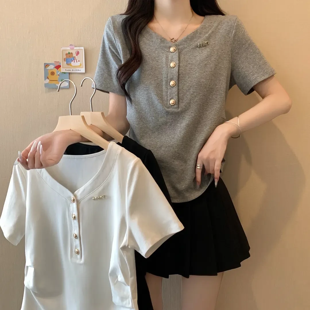 【wy】2025夏季新款大码女装收腰显瘦正肩短袖T恤上衣 3295