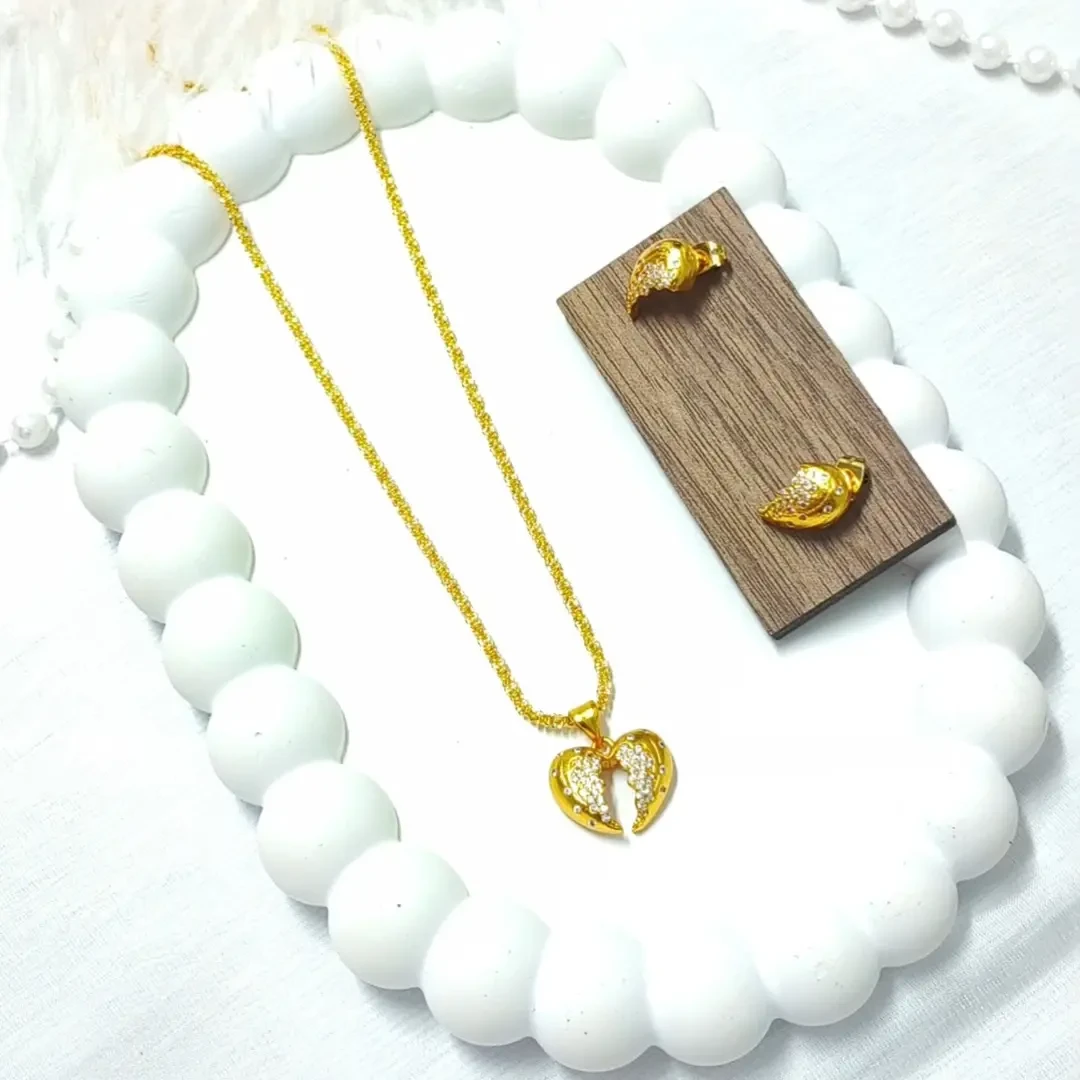 铜合金项链 精致小爱心两件套百搭女士锁骨链