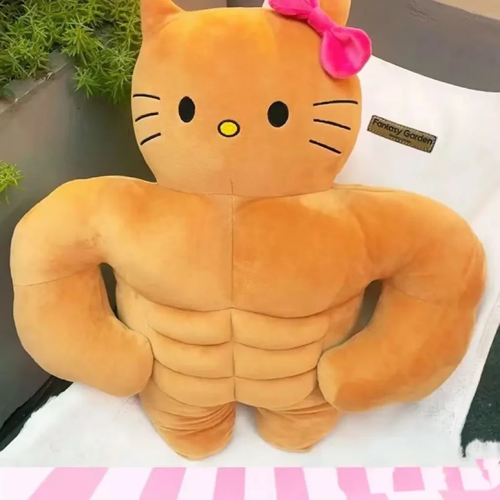 搞怪肌肉哈喽hellokitty玩偶黑皮凯蒂猫公仔kt猫娃娃抱枕女生yj
