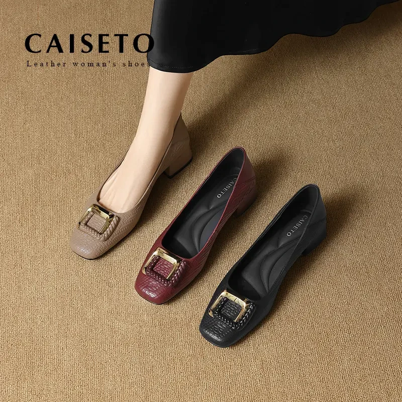 简约通勤/3.5cm 春秋方头编织风低跟粗跟纯色浅口单鞋百搭单鞋464