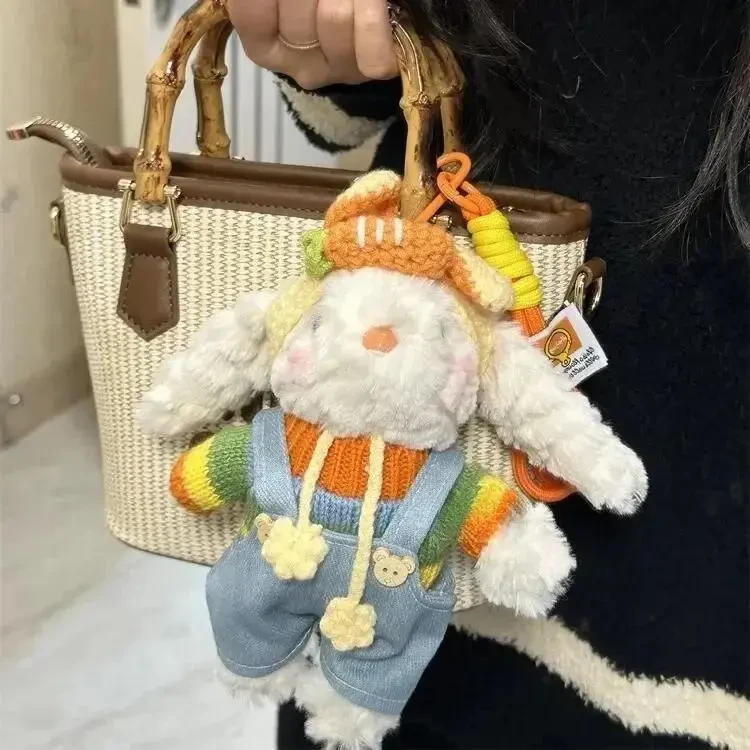 新款垂耳兔毛绒公仔玩偶兔子挂件手机背夹挂绳可爱包包挂饰