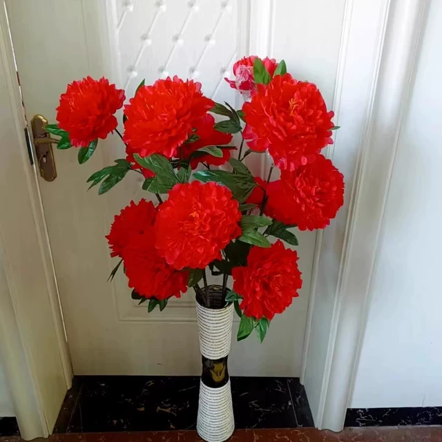 仿真富贵牡丹花高枝假花绢花客厅落地装饰摆放电视柜干花花束花艺