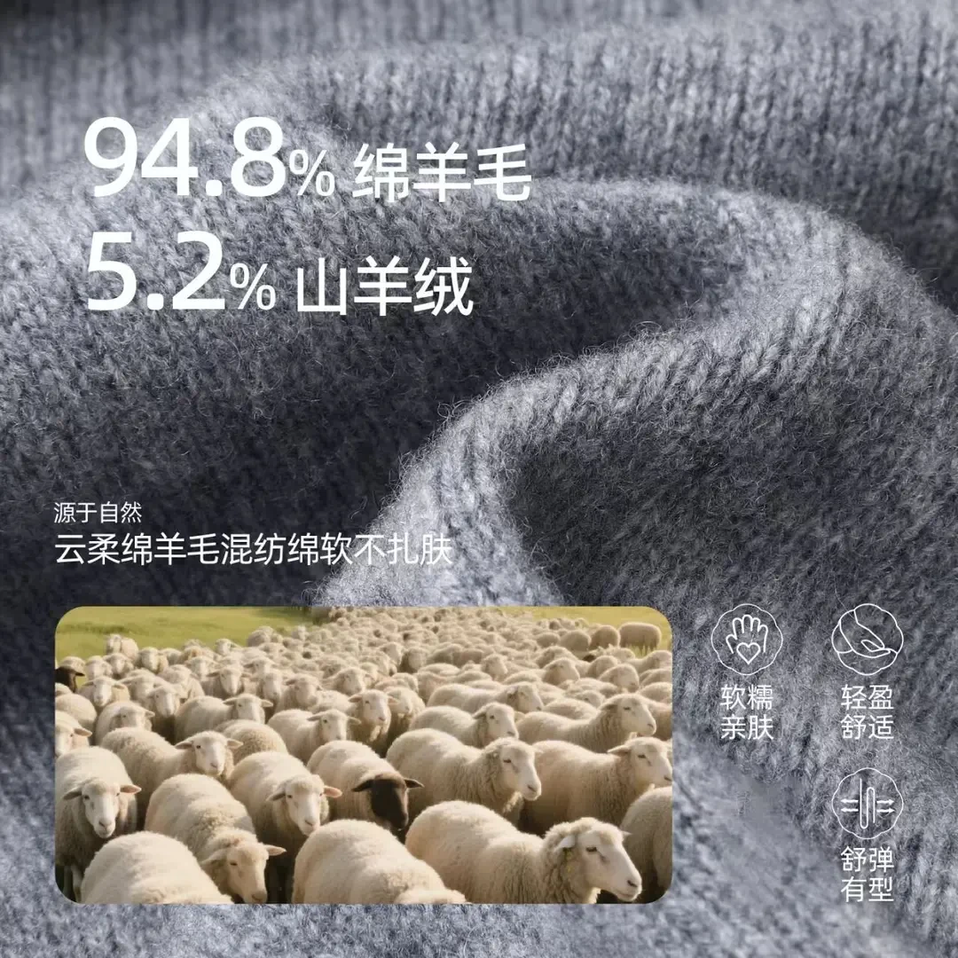 逸阳y2025年秋冬季新品多巴胺长袖宽松纯色圆领绵羊毛针织衫