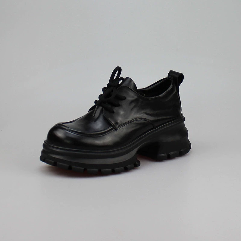 轩美诗2025春季新款系带厚底圆头真皮舒适百搭学院风女单鞋5048