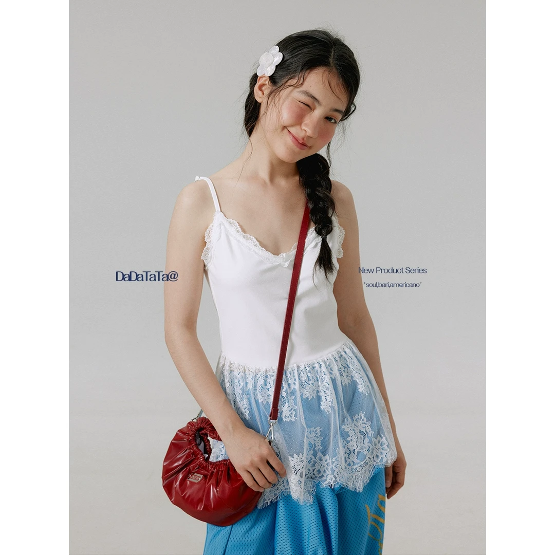 晶咕白标【弗里达花园】拼蕾丝吊带内搭通勤短款性感背心