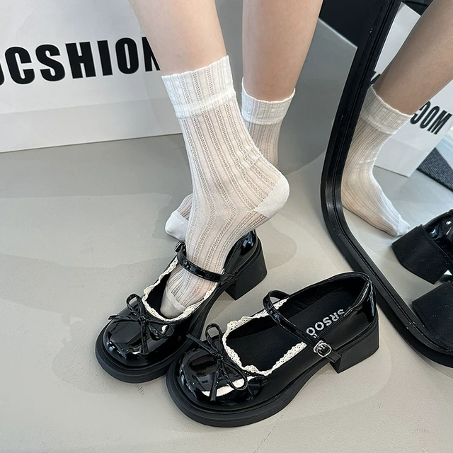 小皮鞋女配裙子2025新款蝴蝶结粗跟白色圆头玛丽珍鞋英伦风jk单鞋