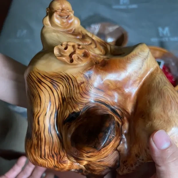 陈化老料弥勒根雕摆件