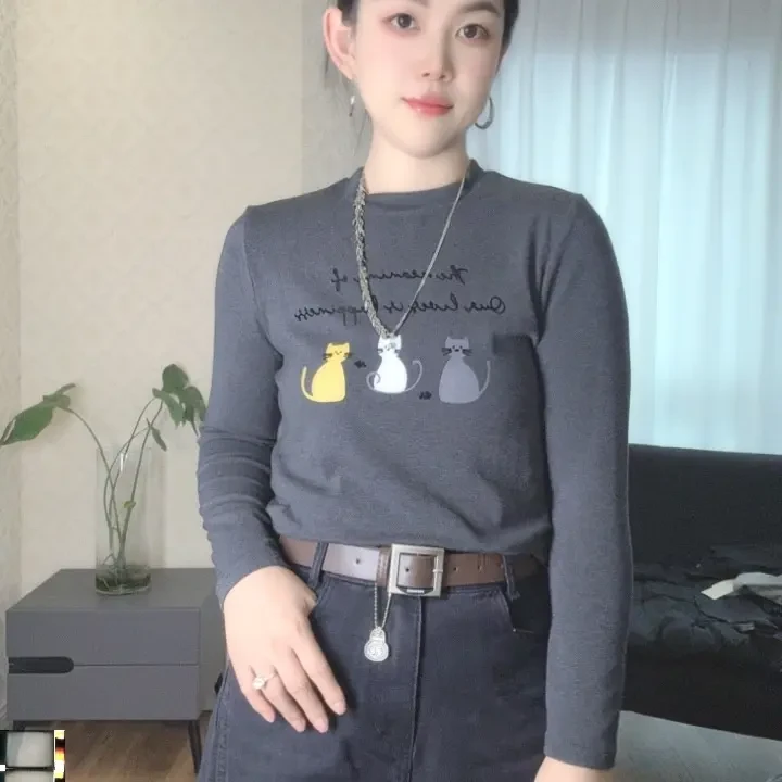 ［米瓯家］新款小猫长袖T恤百搭