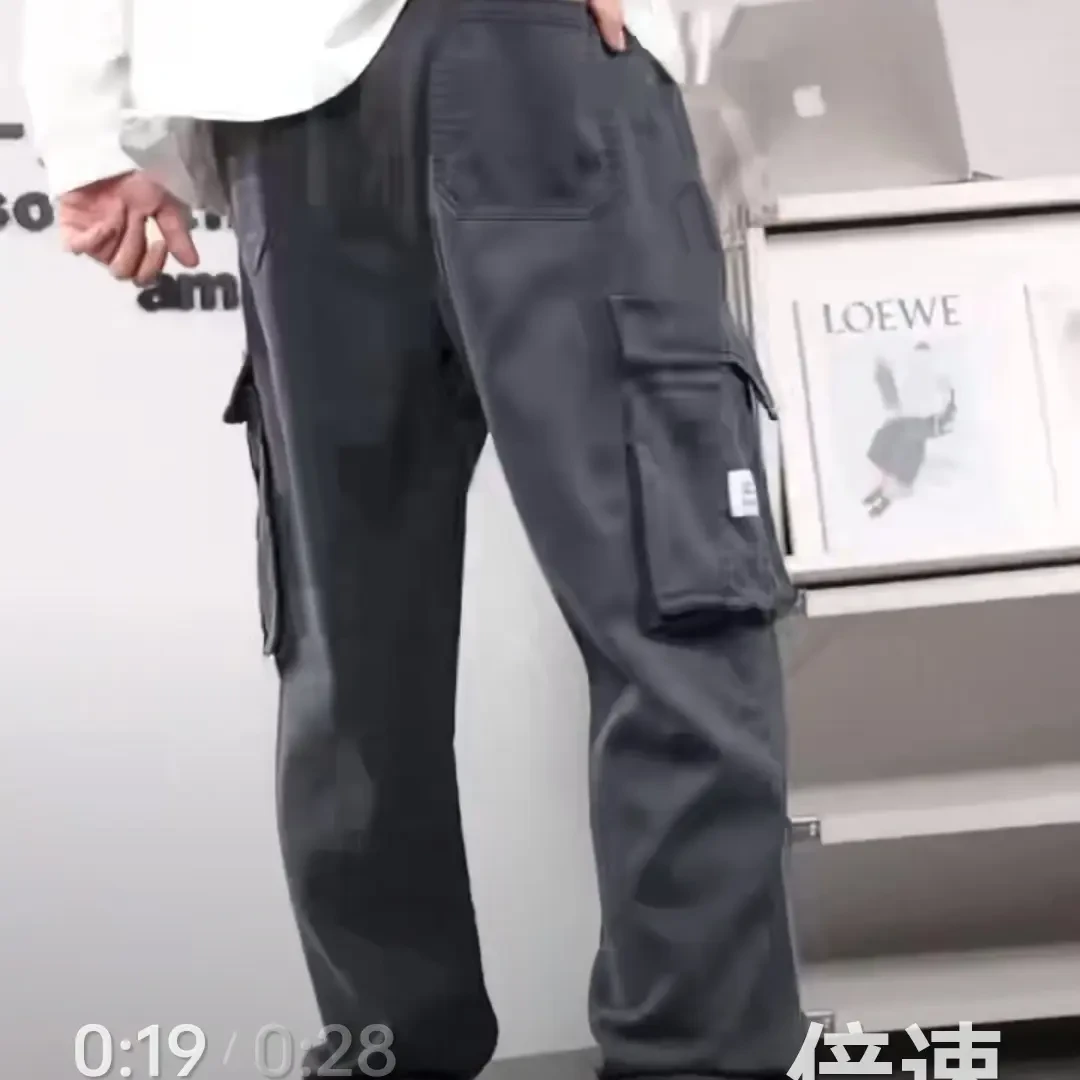 加肥加大肥佬冬季口袋工装裤工装风休闲松紧束脚裤
