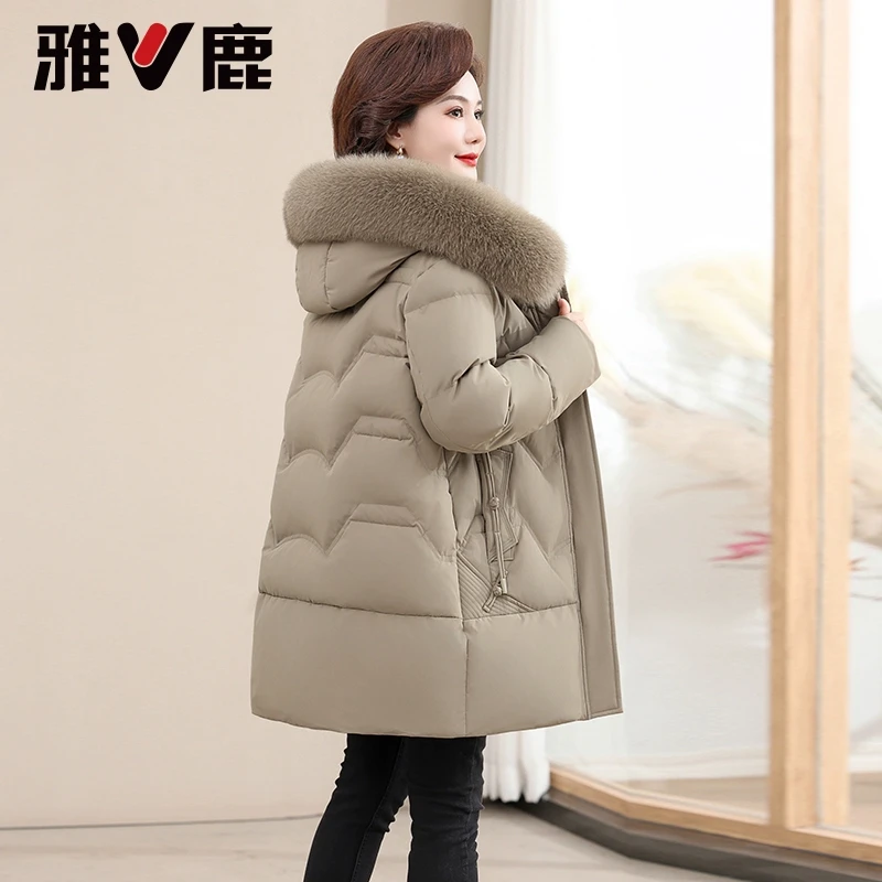 雅鹿中长款连帽狐狸毛领羽绒服冬季新款保暖小个子外套秋冬穿搭女