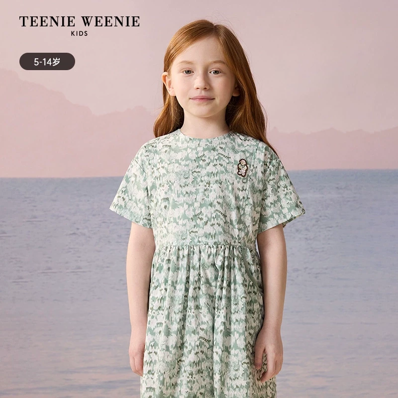 TeenieWeenieKids25年夏季女童休闲满印圆领连衣裙TKOW252471B