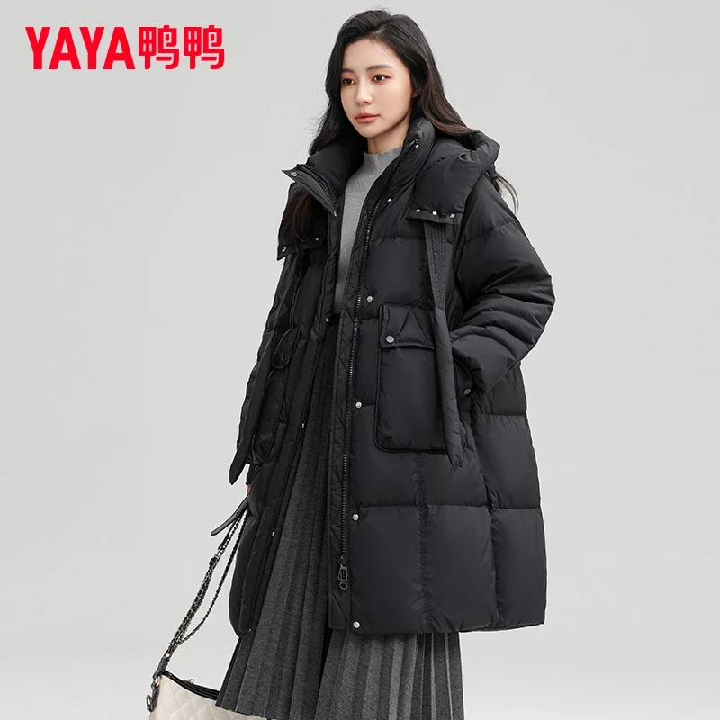 YAYA/鸭鸭长款过膝羽绒服女2025冬季新款时尚百搭保暖YE4B619291M
