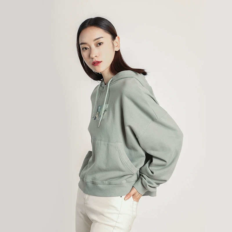 中和休闲连帽卫衣女2023春季新款印花套头衫宽松百搭外套D6318802