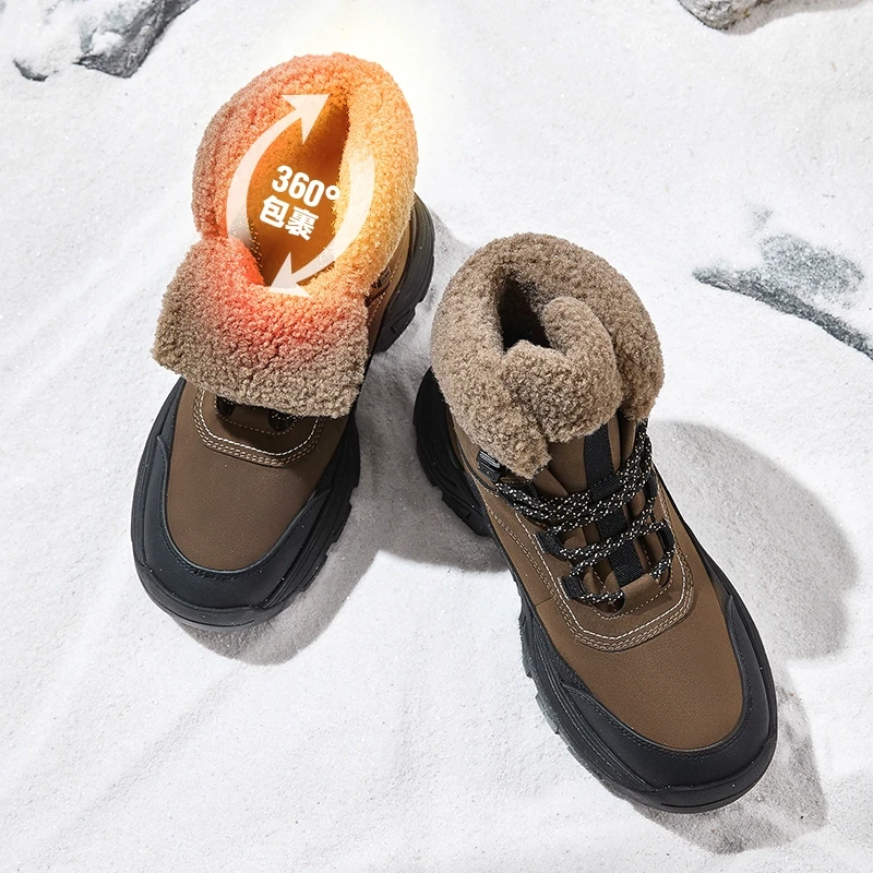 骆驼男鞋保暖冬季加绒加厚高帮鞋厚底户外登山鞋徒步马丁靴子男士