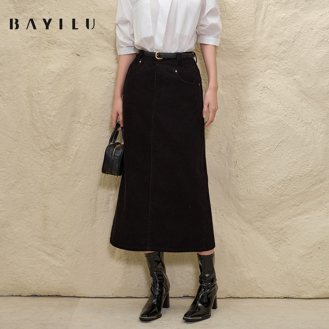 【女乔】芭依璐2025春季半身裙女灯芯绒百搭长裙91Q3004