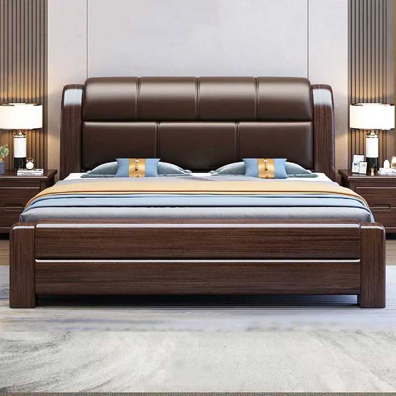 紫金檀木新中式软包床轻奢简约主卧双人床储物家用主卧室高箱大床