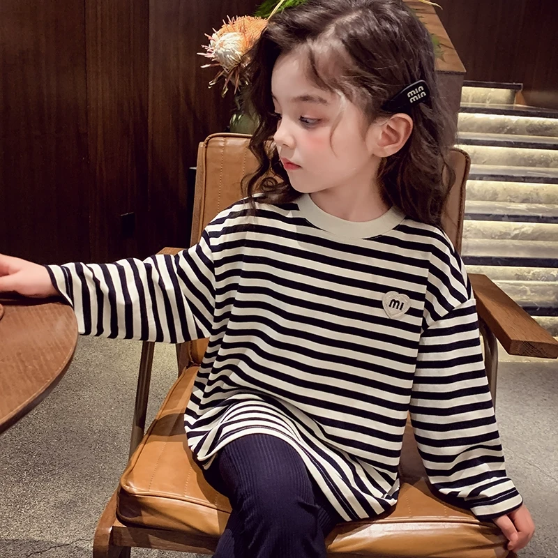 【现货】米米哈罗女童春款爱心字母长袖条纹套装C25015 016