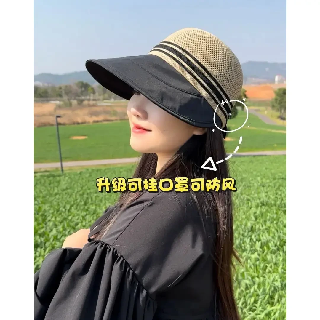 大帽檐遮阳帽女春夏季网顶防晒漏马尾鸭舌帽户外出游防紫外线帽子