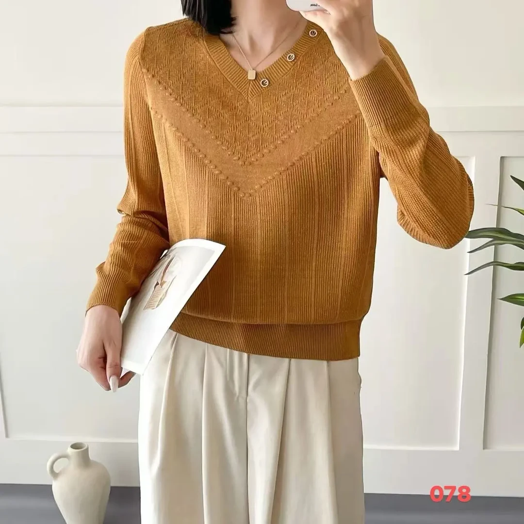 针织极简风V领常规常规款短款衫纯色宽松型女