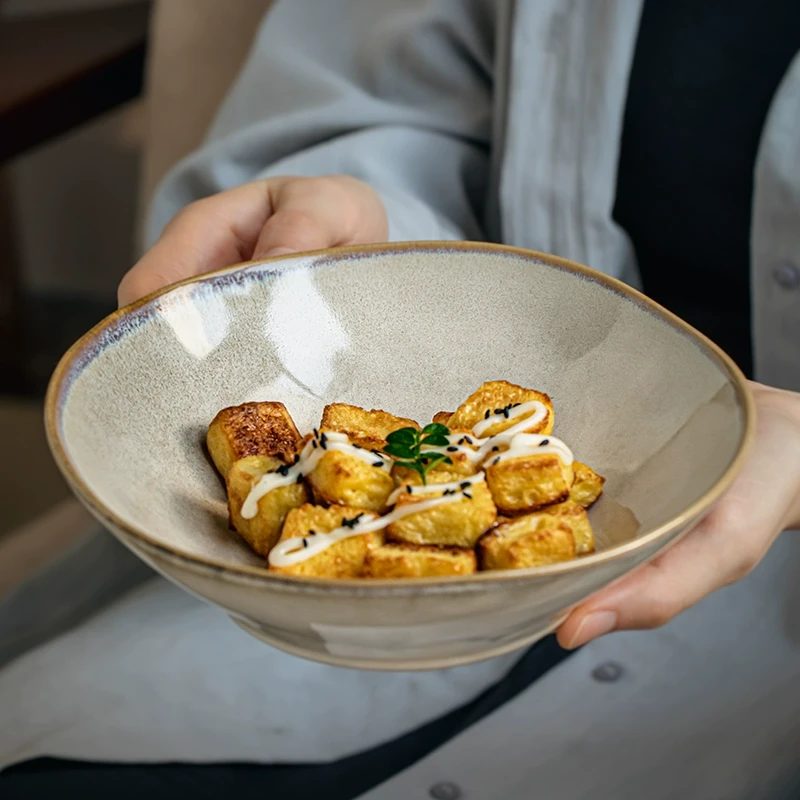 小悠家〖高颜值沙拉碗〗7.5英寸不规则荷叶碗陶瓷碗餐厅个性深盘