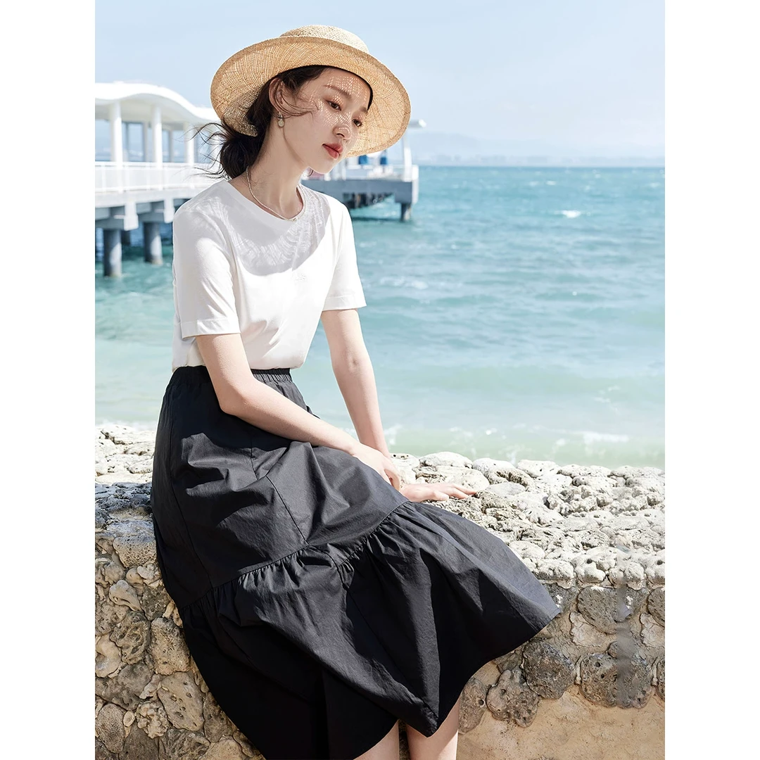 【商场同款】茵曼法式文艺半身裙女2024年夏季新款显瘦a字伞裙子