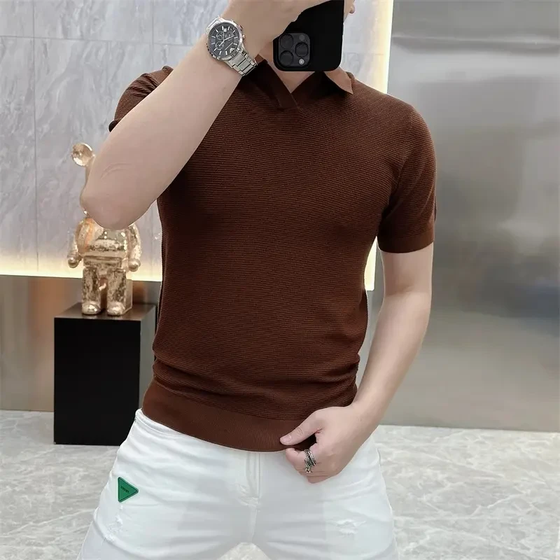 欧货轻奢高品质秋季新款半袖针织毛衣百搭春秋男士POLO短袖T恤潮