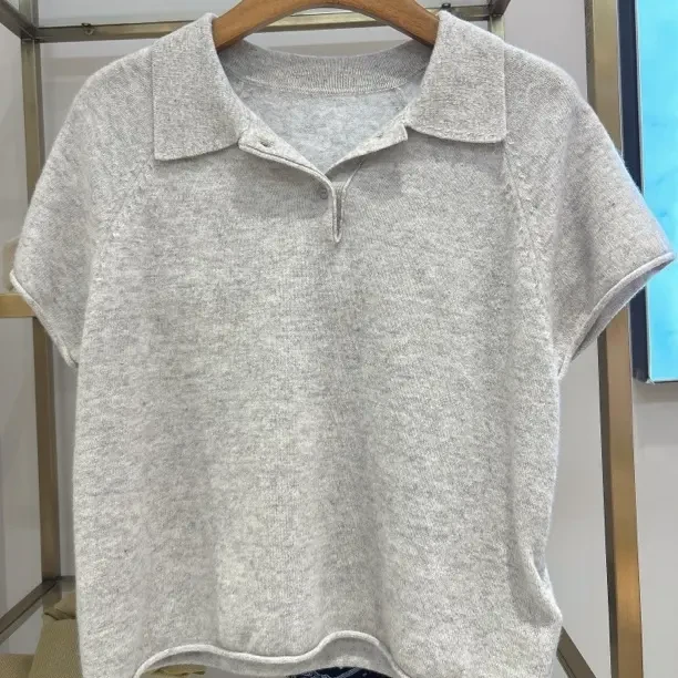 秋冬季针织常规款短袖常规薄款毛针织衫百搭洋气上衣灰色
